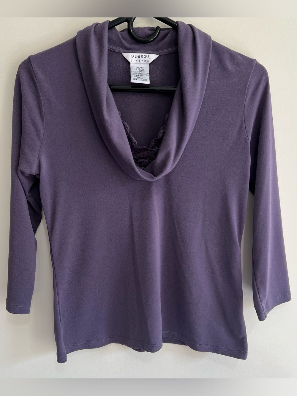 George Stretch Ladies Top in Elderberry Purple with 3/4 Sleeves - Size S (4/6)